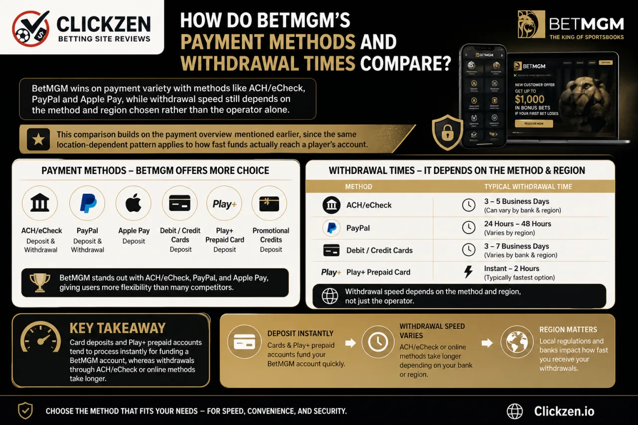 BetMGM Payment Methods and Withdrawal Times