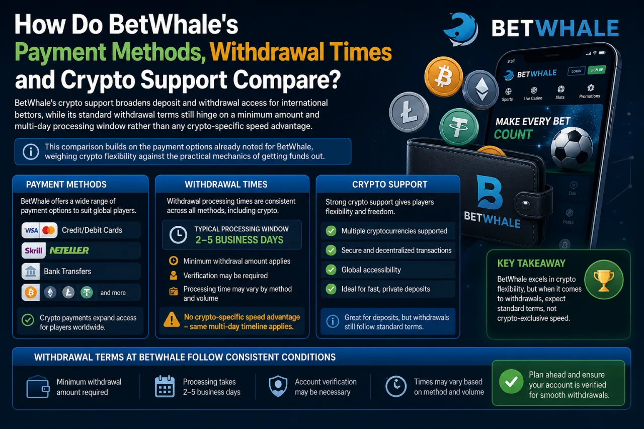 How Do BetWhale's Payment Methods, Withdrawal Times and Crypto Support Compare