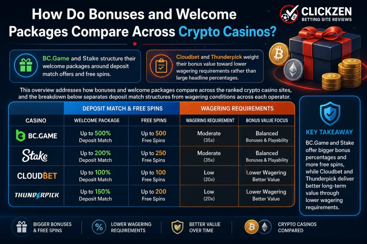How Do Bonuses and Welcome Packages Compare Across Crypto Casinos