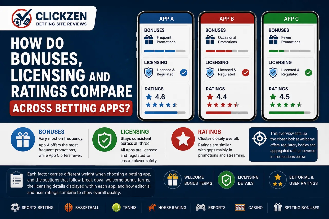 How Do Bonuses, Licensing and Ratings Compare Across Betting Apps How Do Bonuses, Licensing and Ratings Compare Across Betting Apps