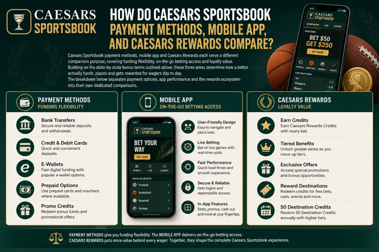 How Do Caesars Sportsbook Payment Methods Mobile App and Caesars Rewards Compare