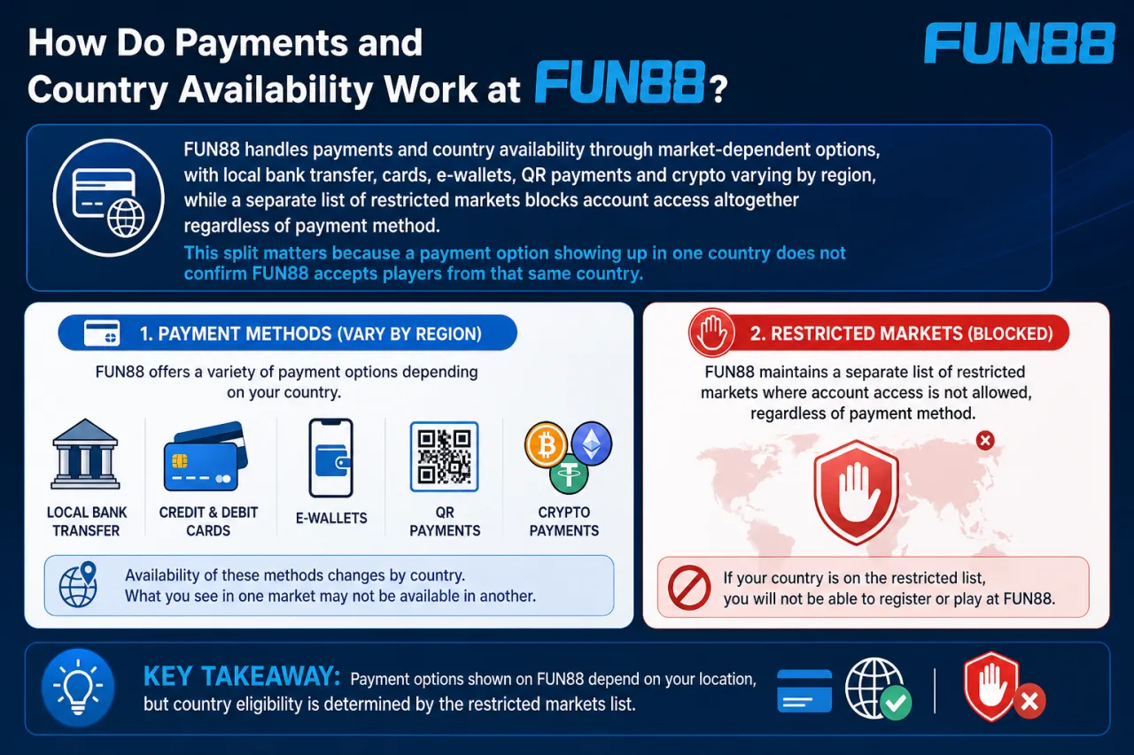 FUN88 payments and country availability