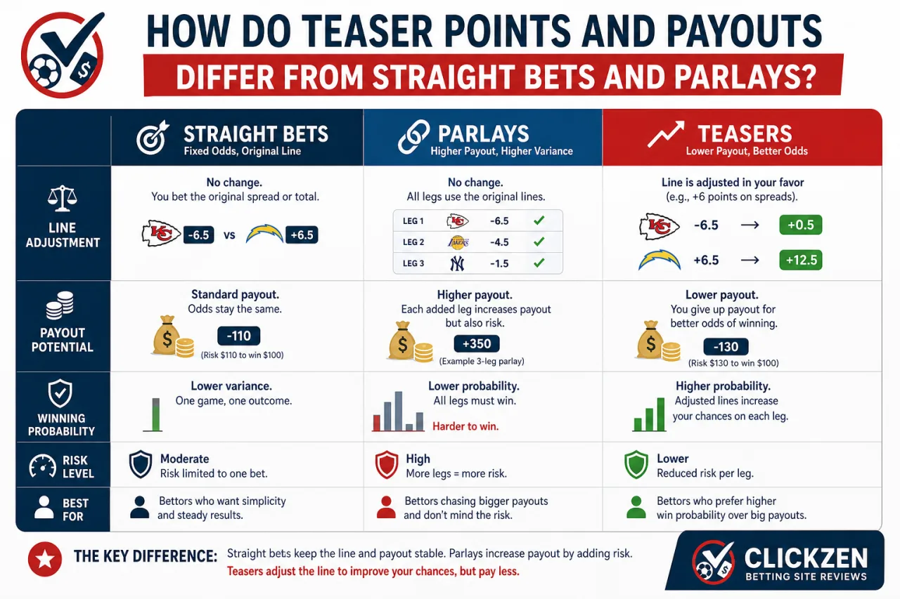 How Do Teaser Points and Payouts Differ From Straight Bets and Parlays