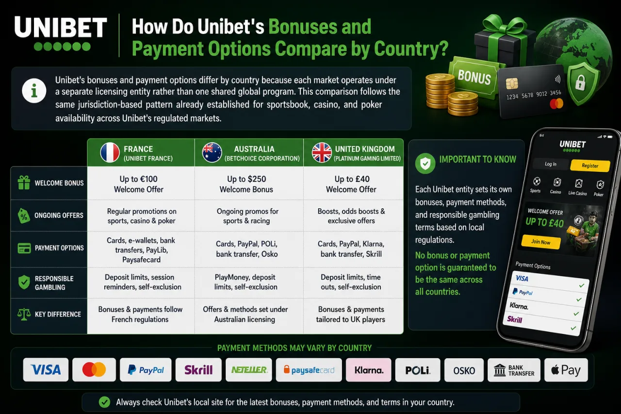How Do Unibet's Bonuses and Payment Options Compare by Country