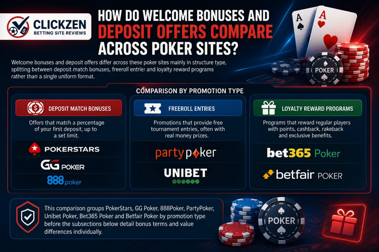 How Do Welcome Bonuses and Deposit Offers Compare Across Poker Sites
