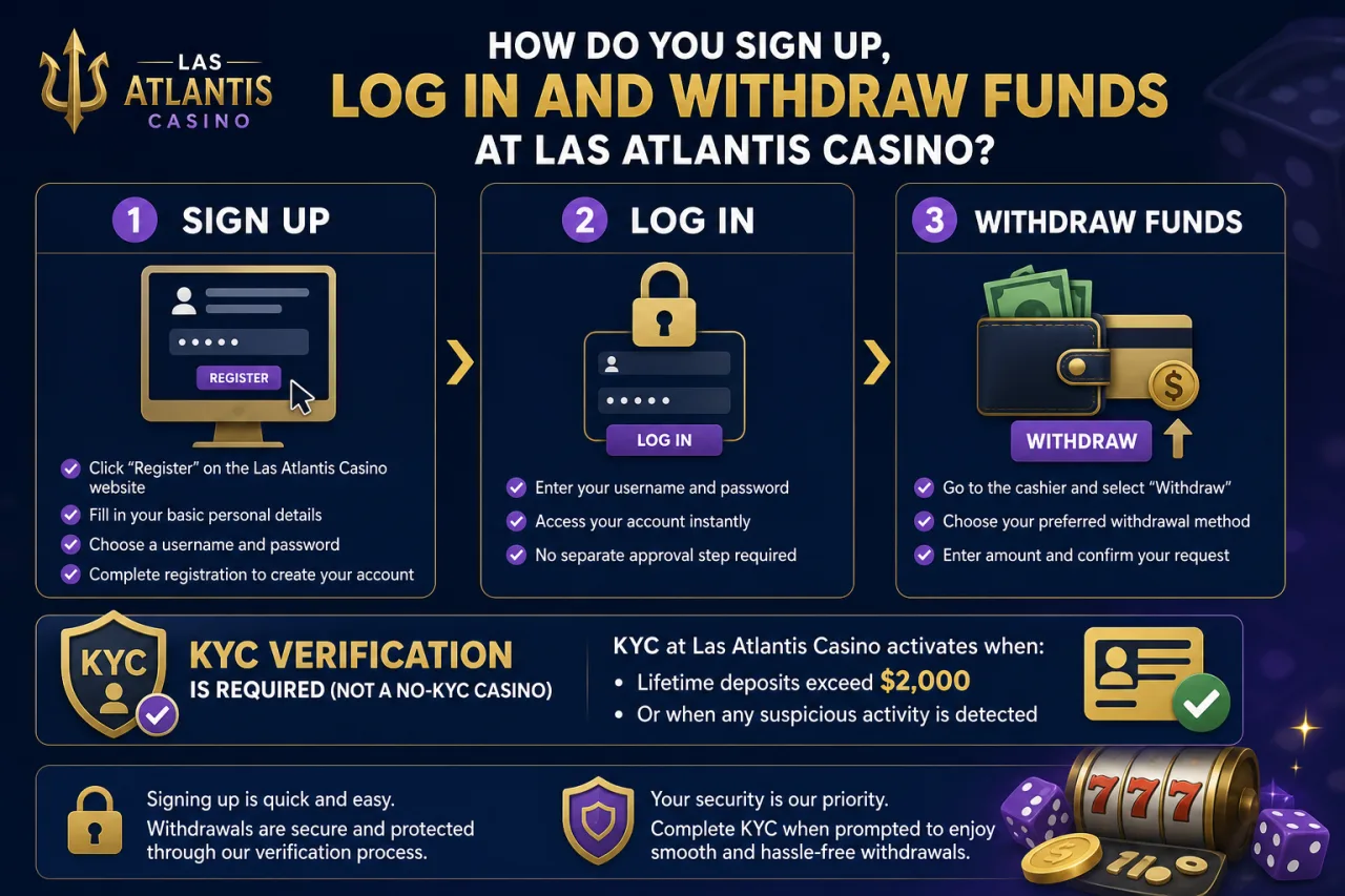How Do You Sign Up, Log In and Withdraw Funds at Las Atlantis Casino