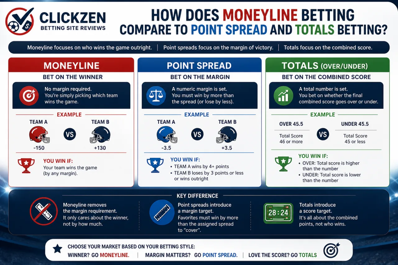 How Does Moneyline Betting Compare to Point Spread and Totals Betting