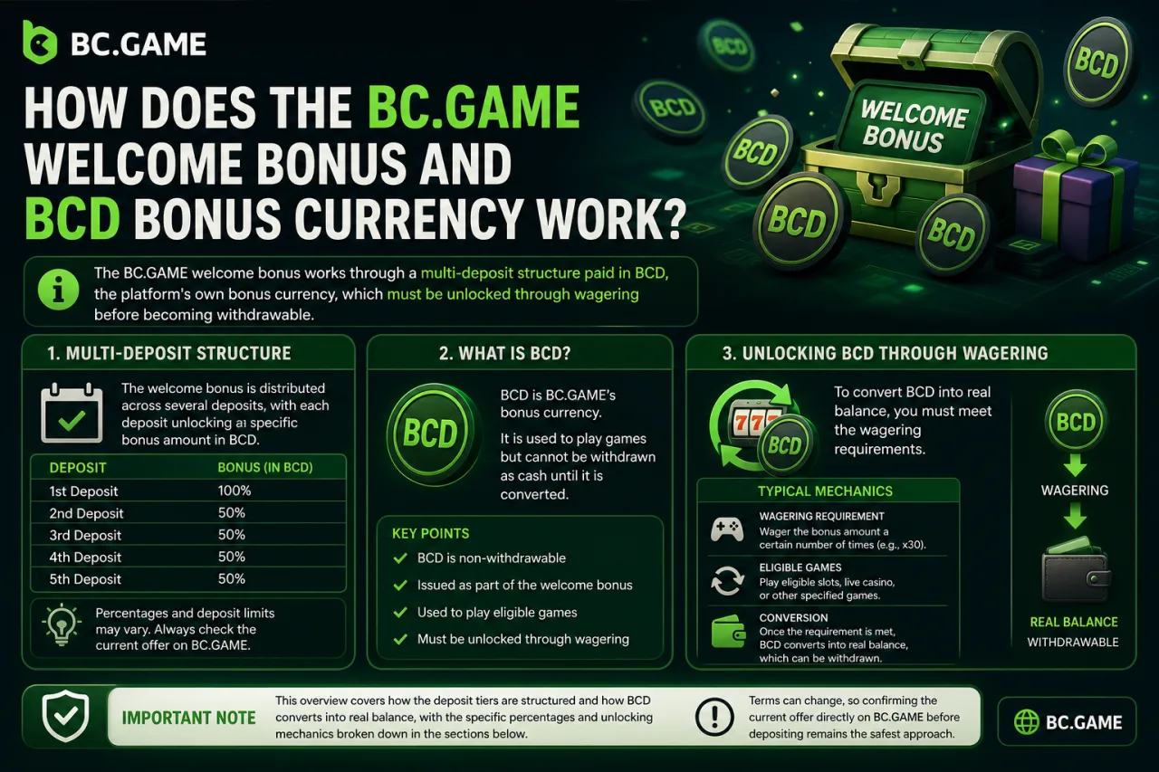 How Does the BC.GAME Welcome Bonus and BCD Bonus Currency Work