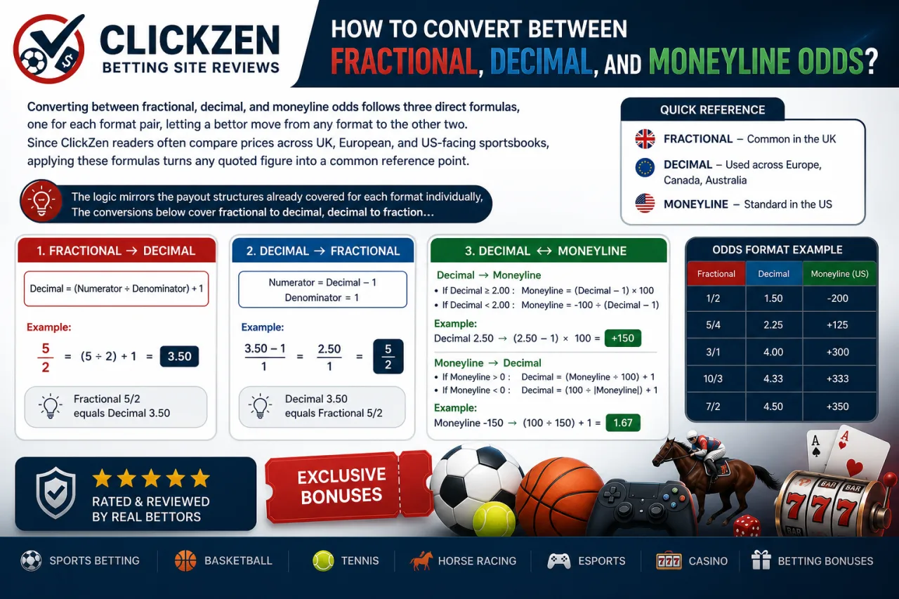 How to Convert Between Fractional, Decimal, and Moneyline Odds How to Convert Between Fractional, Decimal, and Moneyline Odds
