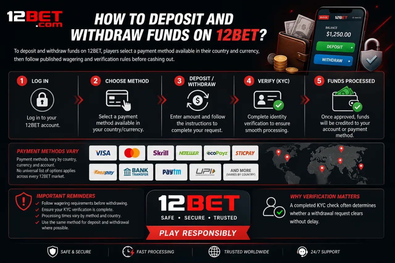 How to Deposit and Withdraw Funds on 12BET