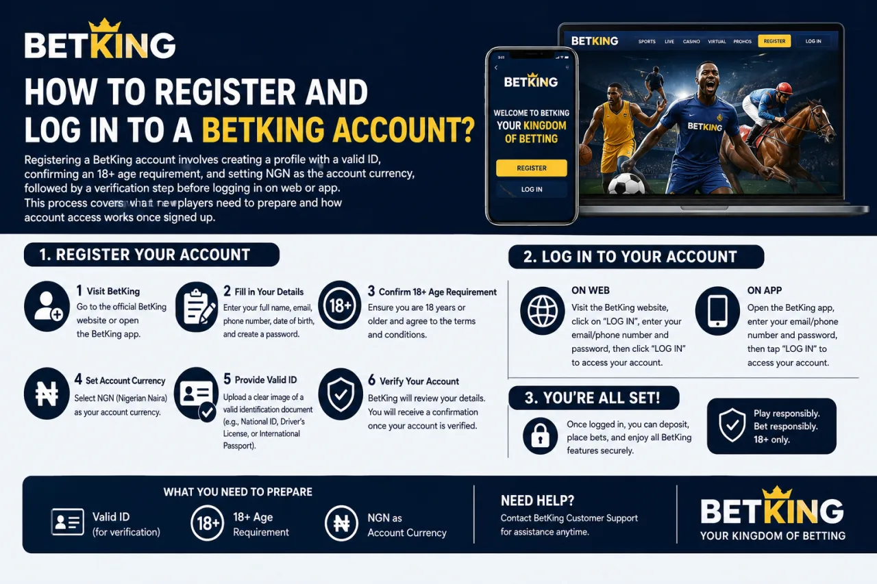 How to register and log in to a BetKing account