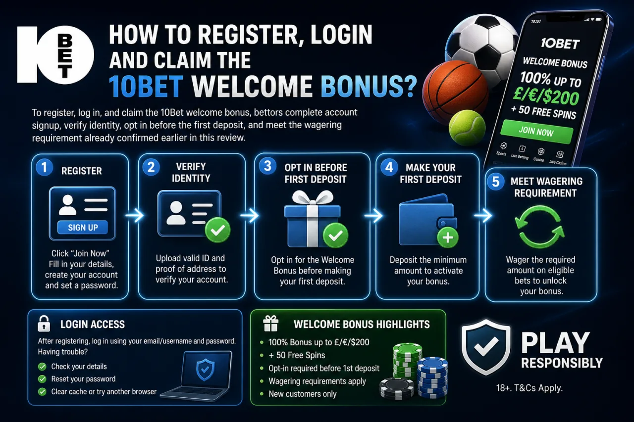 How to Register, Log In and Check the 10Bet Welcome Bonus