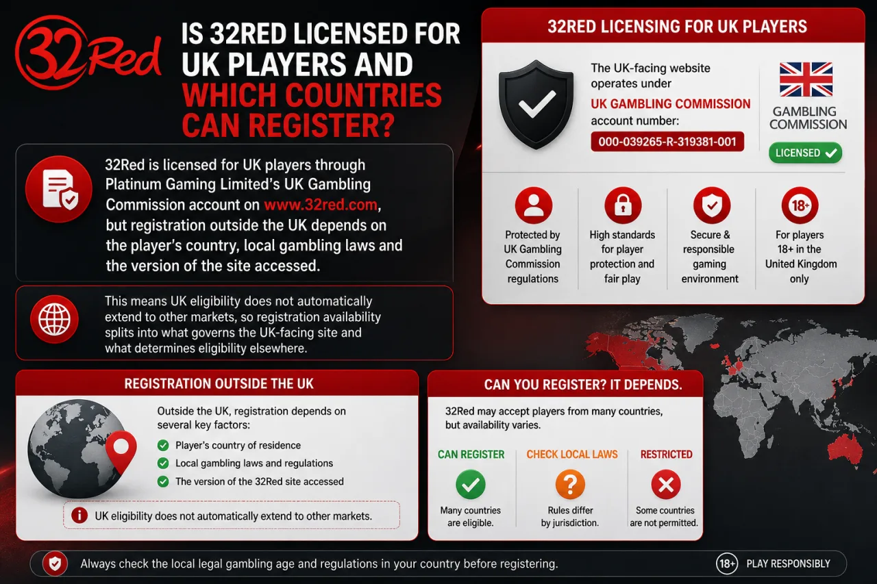 Is 32Red Licensed for UK Players and Which Countries Can Register