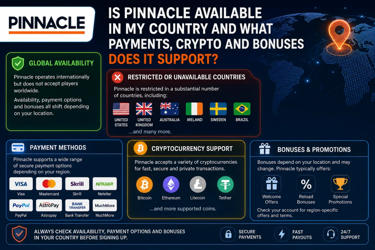 Is Pinnacle Available in My Country and What Payments, Crypto and Bonuses Does It Support