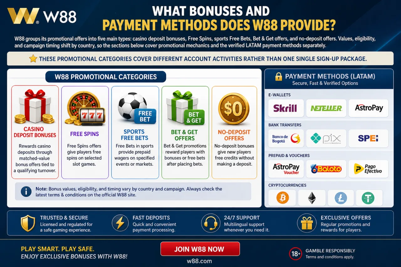 What Bonuses and Payment Methods Does W88 Provide