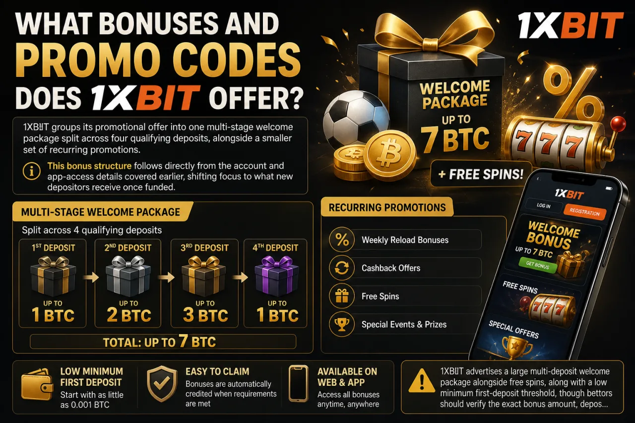 What Bonuses and Promo Codes Does 1XBIT Offer