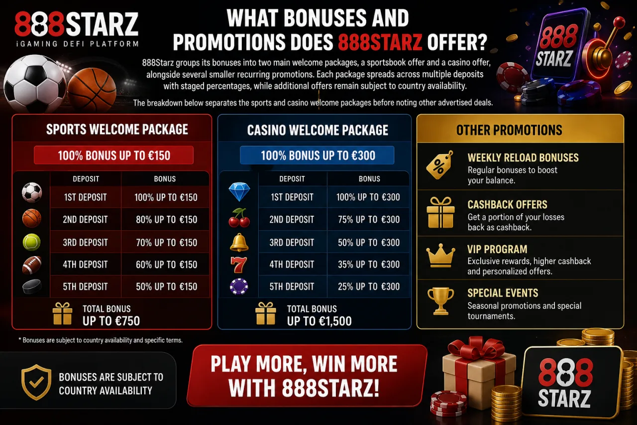 What Bonuses and Promotions Does 888Starz Offer