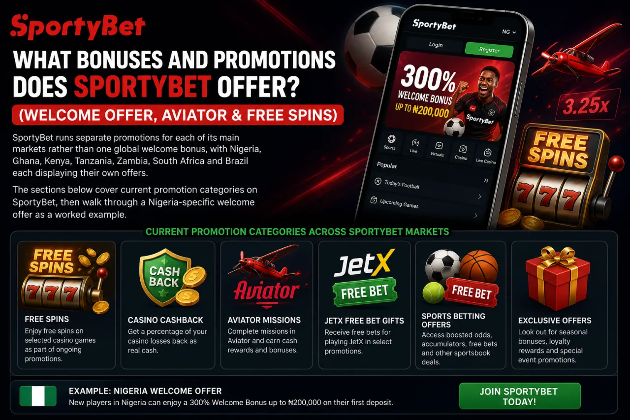 What Bonuses and Promotions Does SportyBet Offer (Welcome Offer, Aviator & Free Spins)