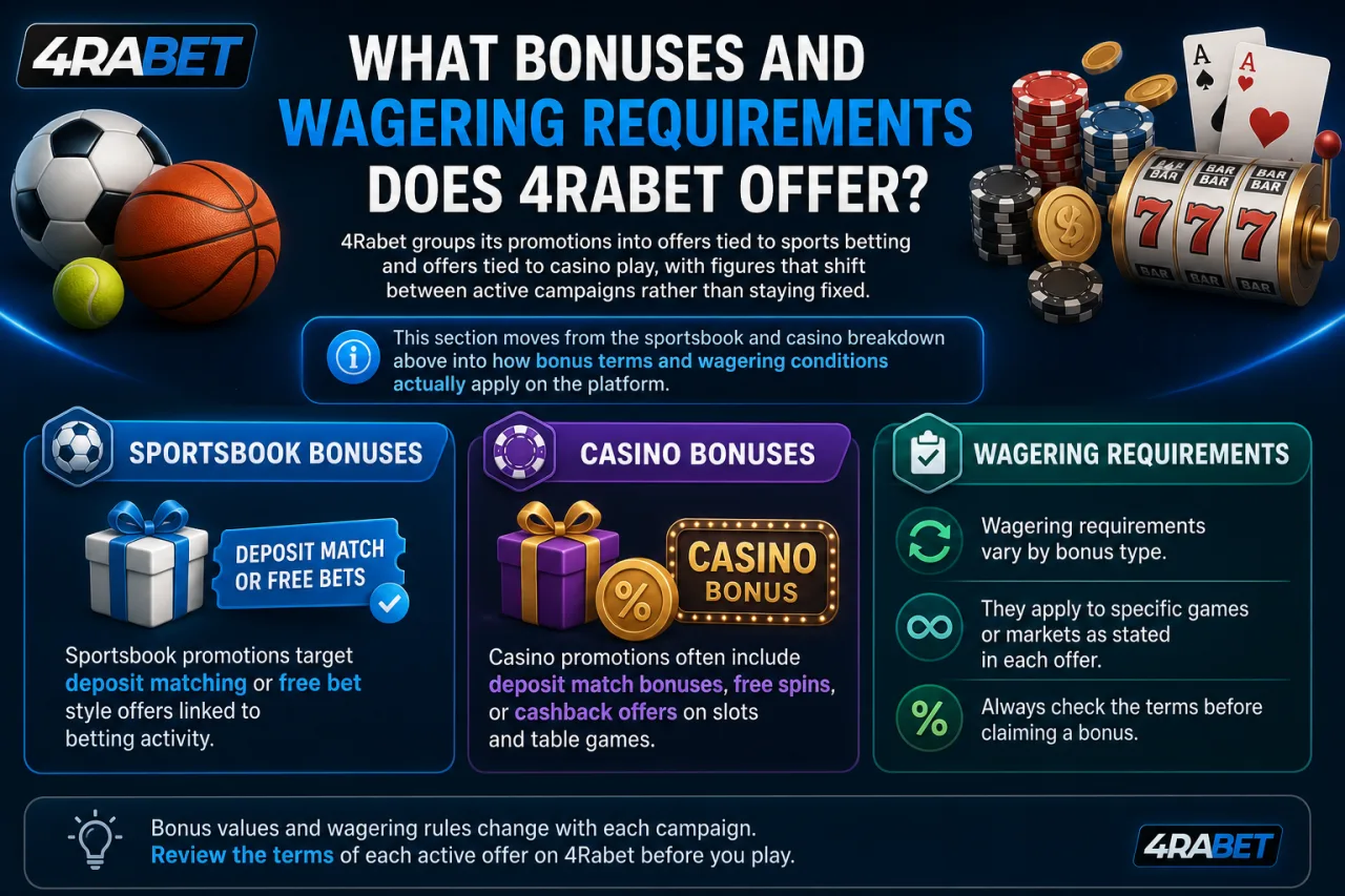 What Bonuses and Wagering Requirements Does 4Rabet Offer