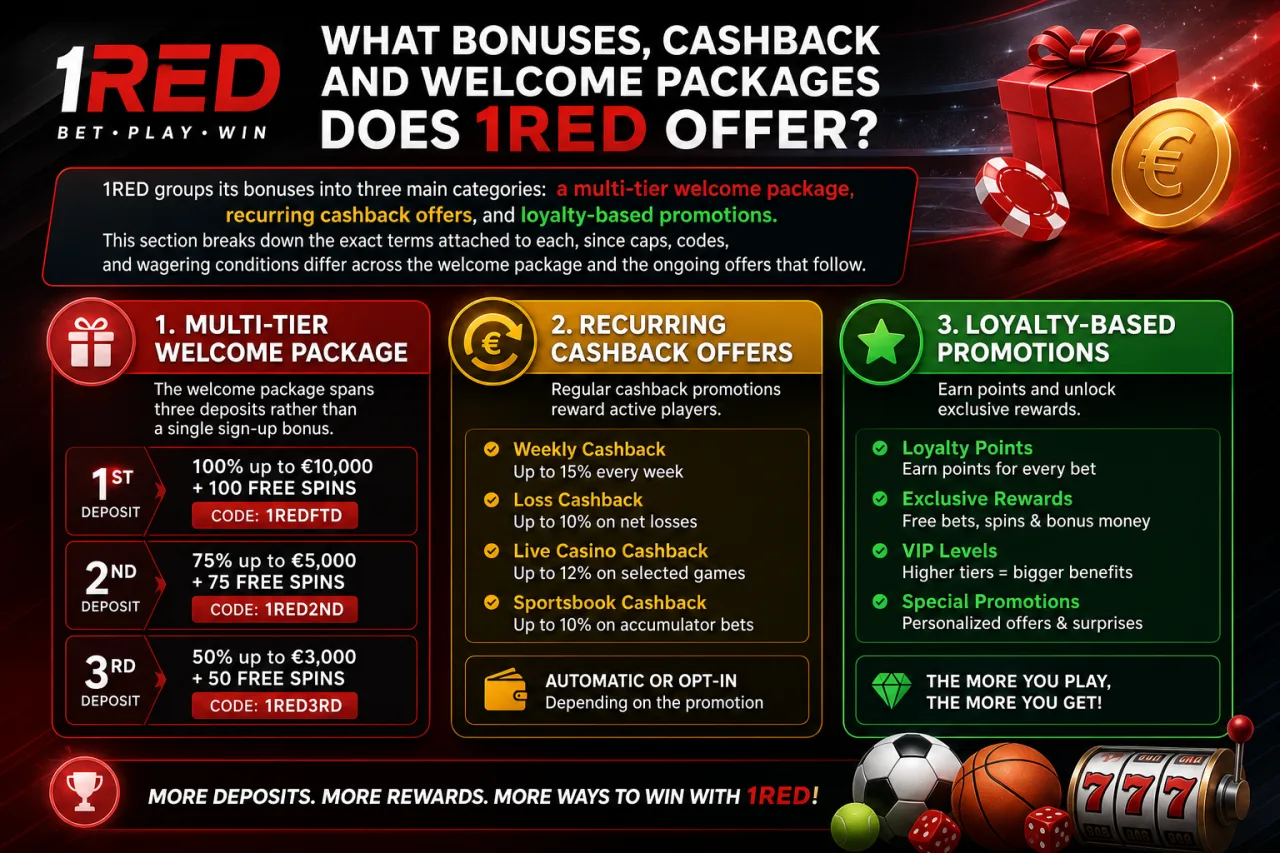 1RED bonuses cashback and welcome package