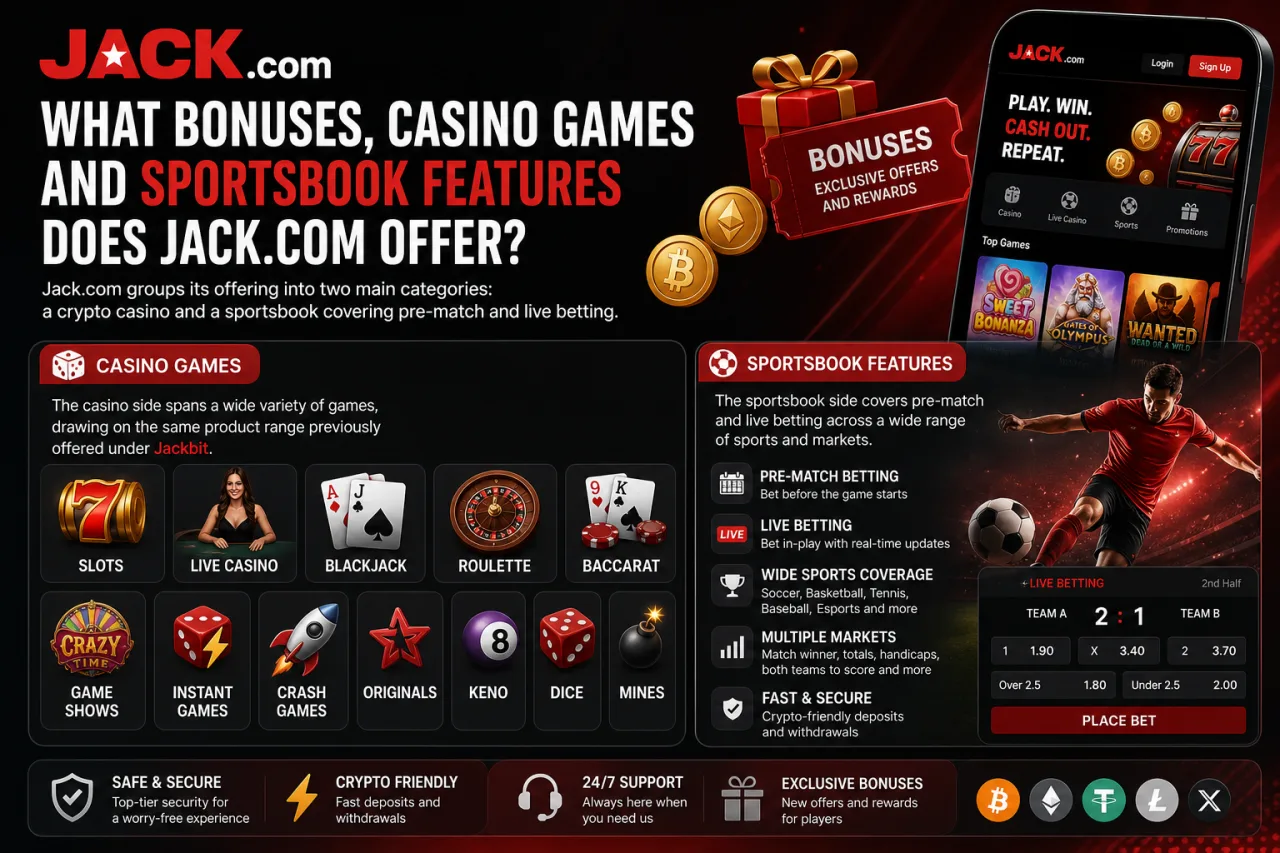 What Bonuses, Casino Games and Sportsbook Features Does Jack.com Offer