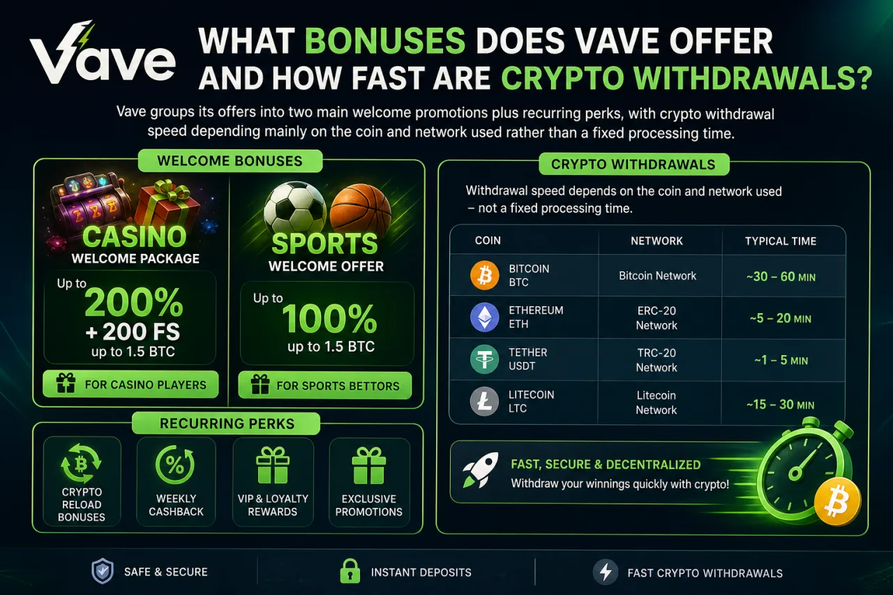 What Bonuses Does Vave Offer and How Fast Are Crypto Withdrawals