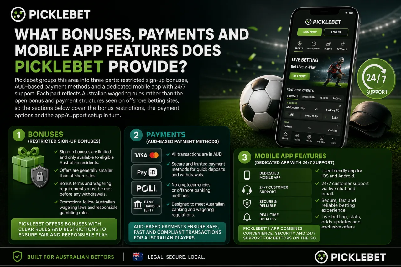 What Bonuses, Payments and Mobile App Features Does Picklebet Provide