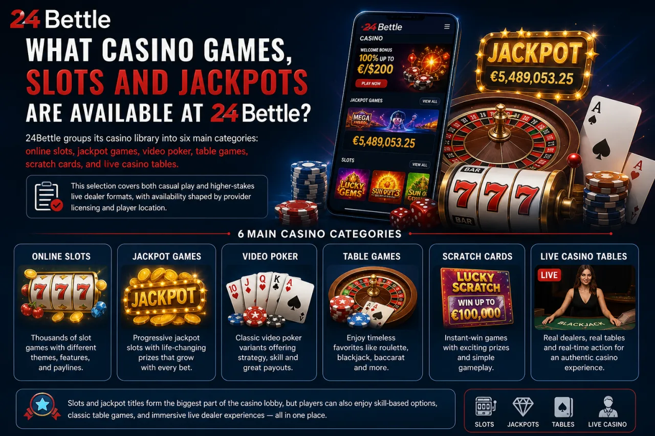 What Casino Games, Slots and Jackpots Are Available at 24Bettle