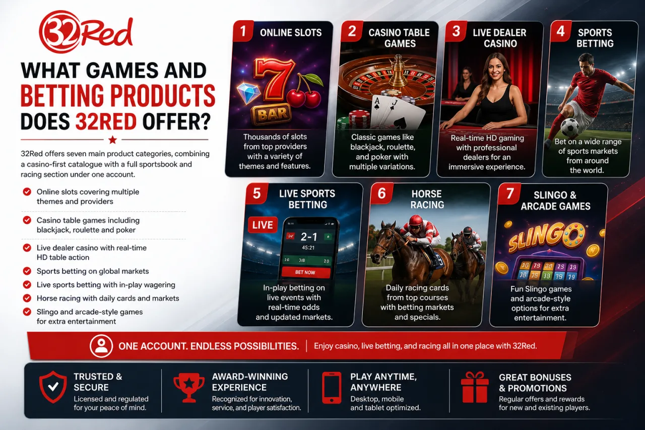 What Games and Betting Products Does 32Red Offer