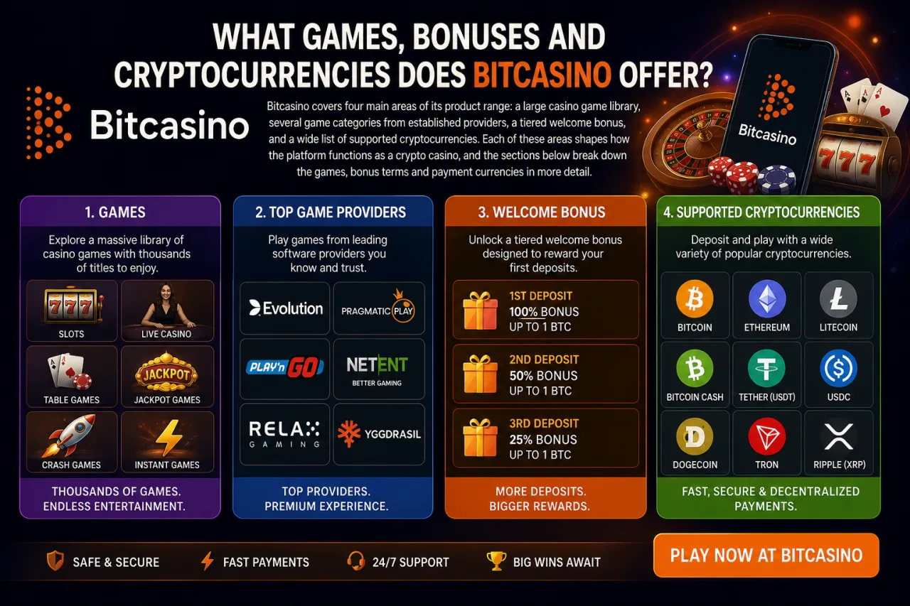What Games, Bonuses and Cryptocurrencies Does Bitcasino Offer