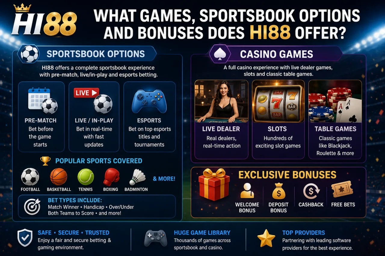 What Games, Sportsbook Options and Bonuses Does HI88 Offer