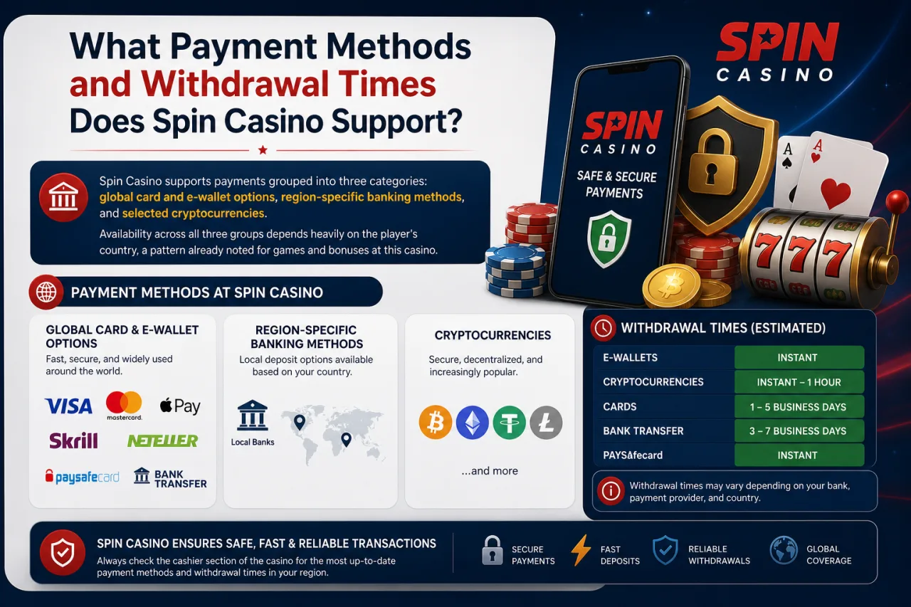What Payment Methods and Withdrawal Times Does Spin Casino Support