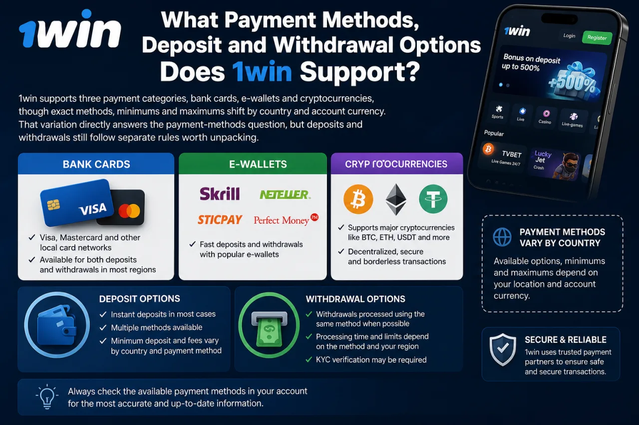 Which Deposit and Withdrawal Methods Does 1win Support
