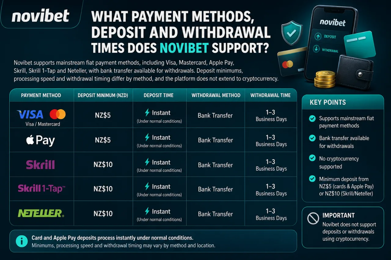 What Payment Methods, Deposit and Withdrawal Times Does Novibet Support