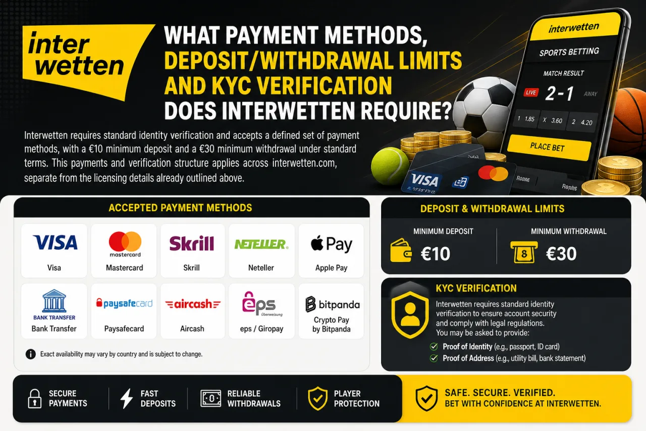What Payment Methods, Deposit/Withdrawal Limits and KYC Verification Does Interwetten Require