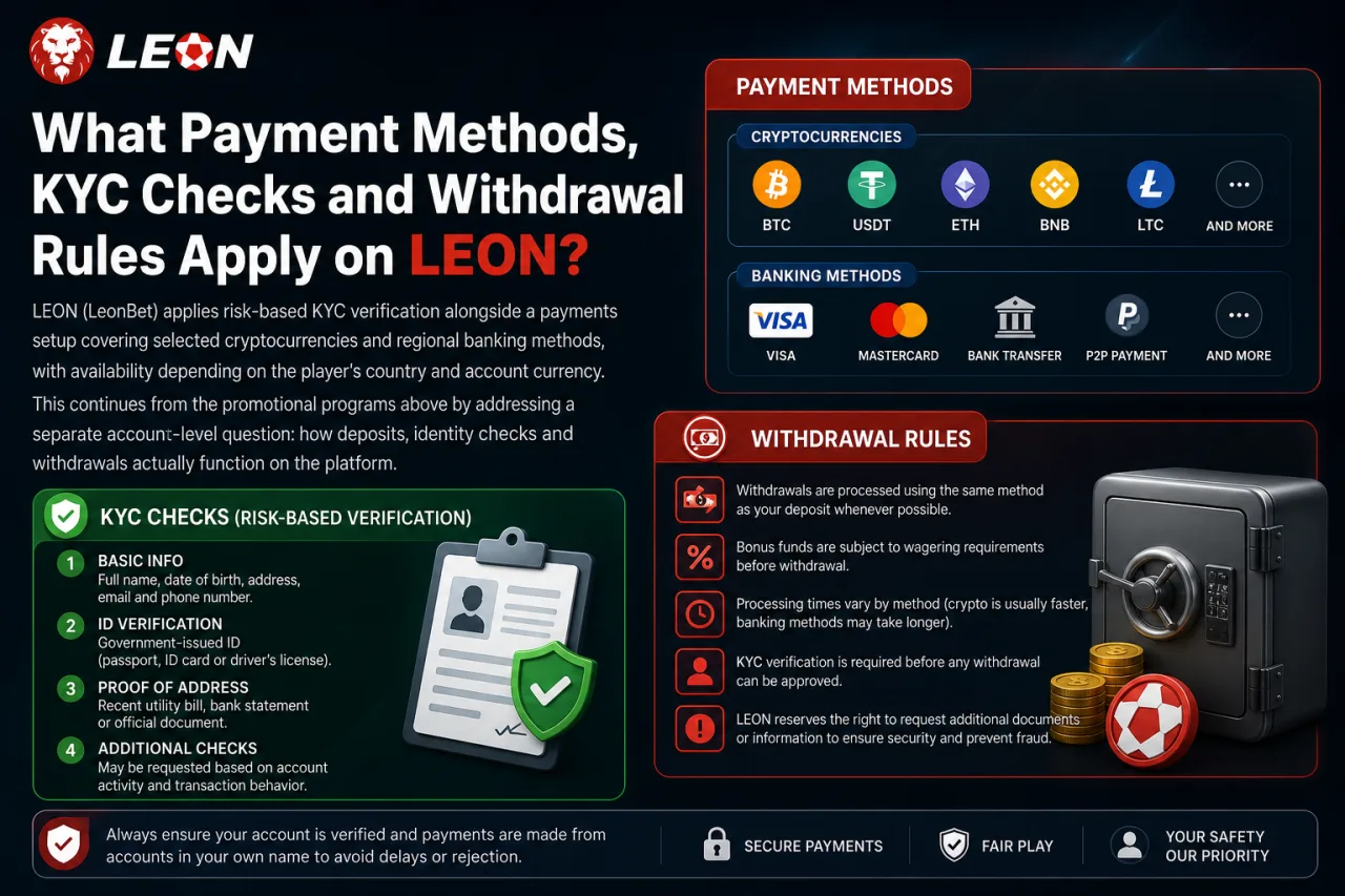 What Payment Methods, KYC Checks and Withdrawal Rules Apply on LEON