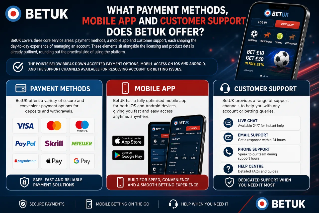 What Payment Methods Mobile App and Customer Support Does BetUK Offer