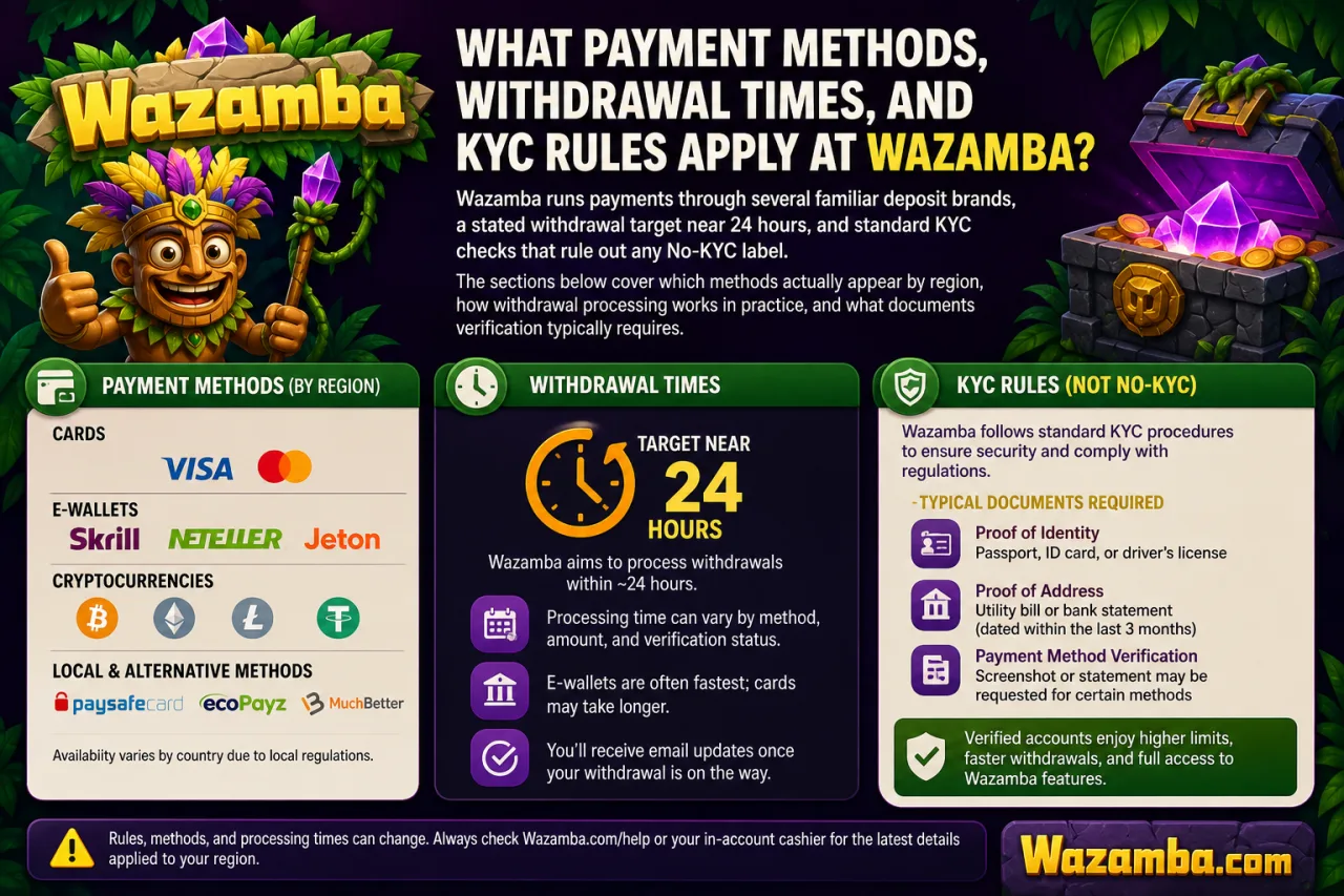 What Payment Methods, Withdrawal Times, and KYC Rules Apply at Wazamba