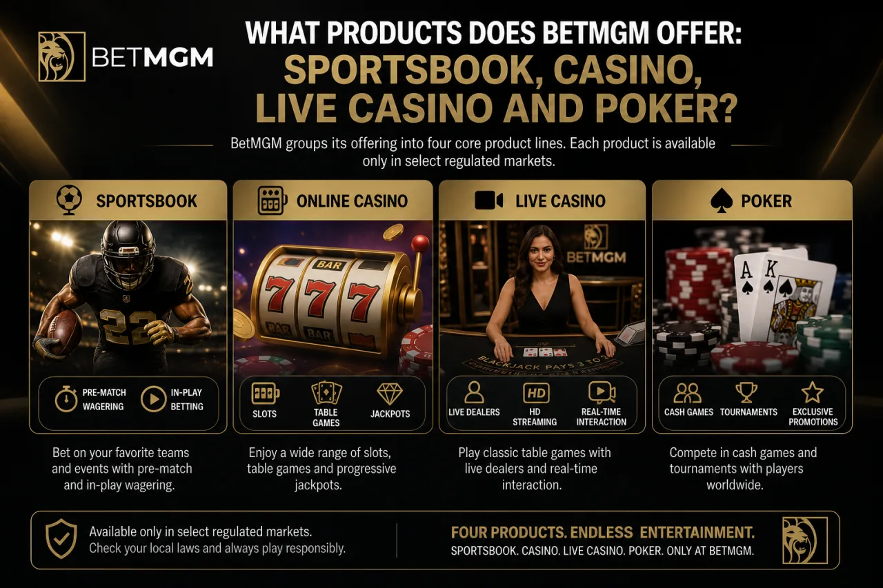 What Products Does BetMGM Offer: Sportsbook, Casino, Live Casino and Poker