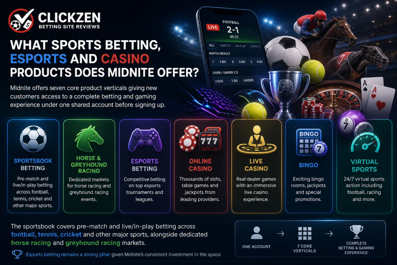 What sports betting, esports and casino products does Midnite offer