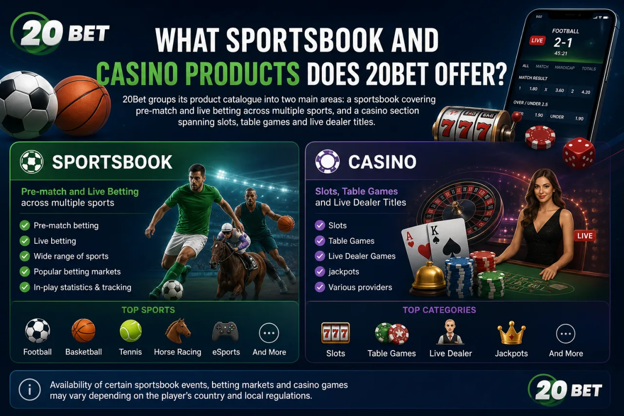What Sportsbook and Casino Products Does 20Bet Offer