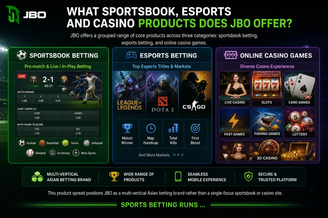 What Sportsbook, Esports and Casino Products Does JBO Offer What Sportsbook, Esports and Casino Products Does JBO Offer
