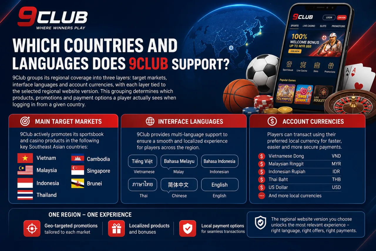 Which Countries and Languages Does 9Club Support