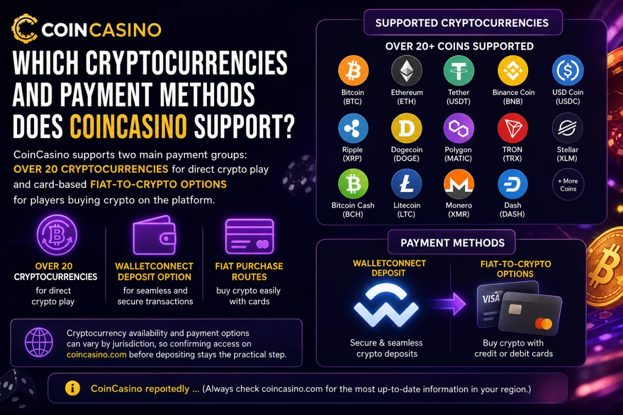 CoinCasino cryptocurrencies and payment methods