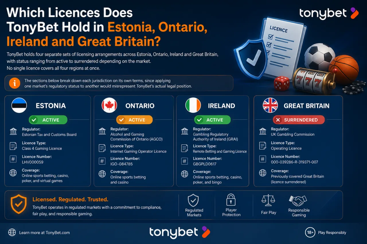 Which Licences Does TonyBet Hold Across Its Main Regulated Markets