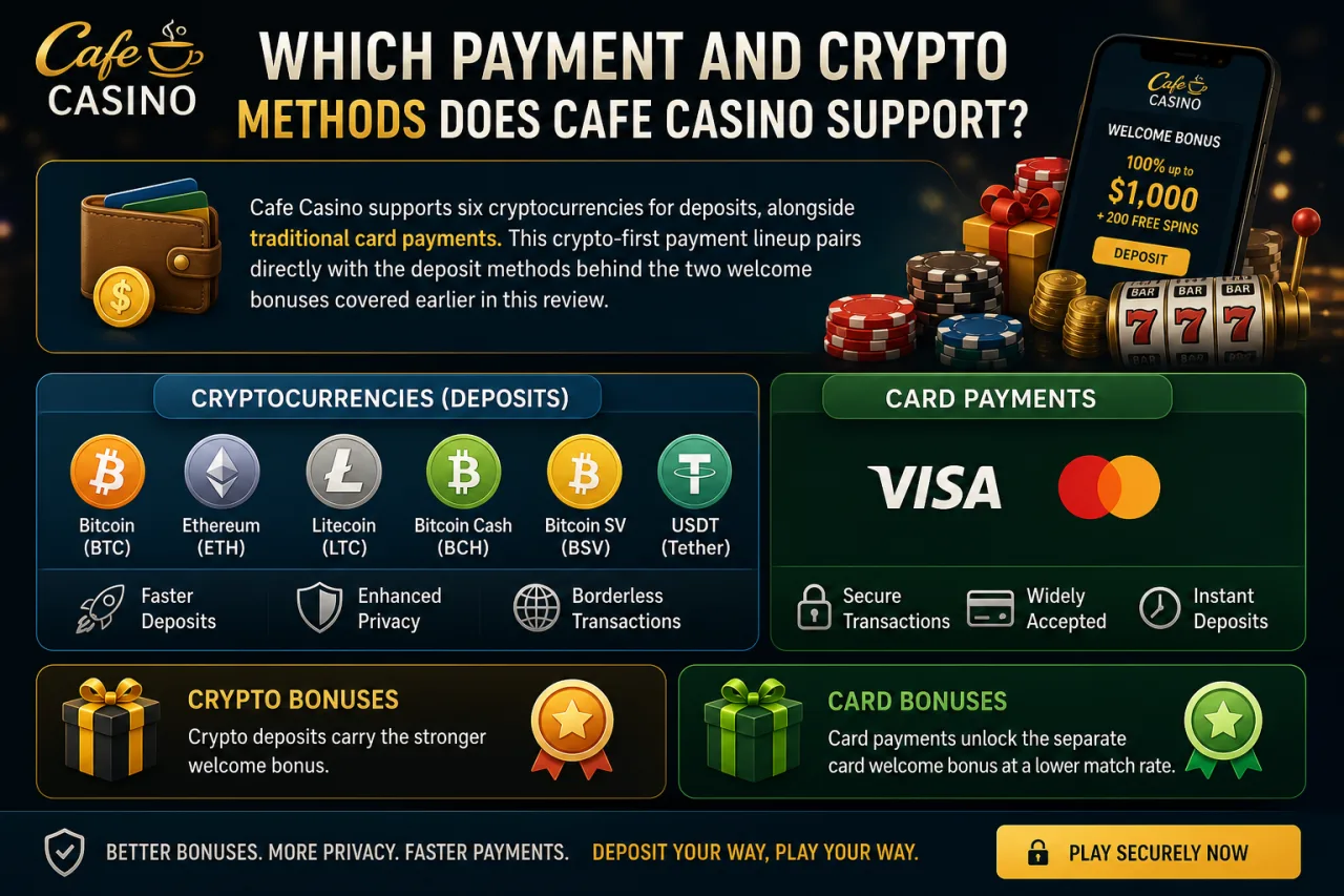Which Payment and Crypto Methods Does Cafe Casino Support Which Payment and Crypto Methods Does Cafe Casino Support