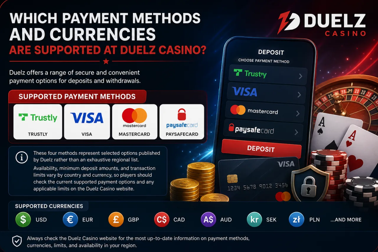 Which Payment Methods and Currencies Are Supported at Duelz Casino