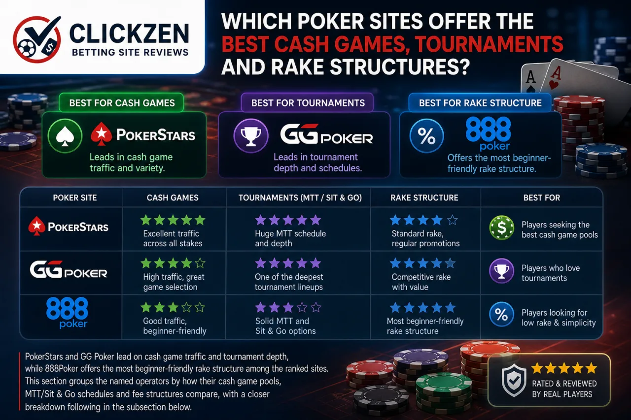 Which Poker Sites Offer the Best Cash Games, Tournaments and Rake Structures